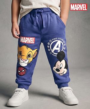 Babyhug Disney Terry Knit Full Length Joggers With Marvel & Mickey Graphic - Navy Blue