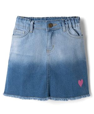 Pine Kids Woven Above Knee Length Denim Skirt With Heart Embroidery - Blue