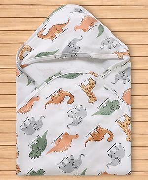 Babyhug Cotton Knit Hooded Wrapper L 78 x B 75 cm Male White 0-6M