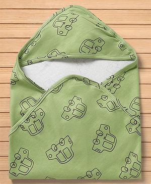 Babyhug Cotton Knit Hooded Towel & Wrapper L 77 x B 77 cm - Green