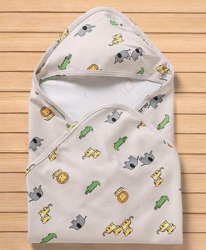 Babyhug Cotton Knit Hooded Towel & Wrapper L 78 x B 75 cm - White