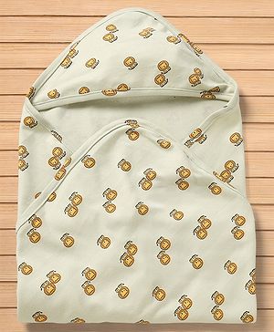 Babyhug Cotton Knit Hooded Towel & Wrapper L 77 x B 77 cm - Green