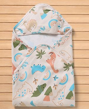 Babyhug Cotton Knit Hooded Towel & Wrapper L 78 x B 75 cm - Green