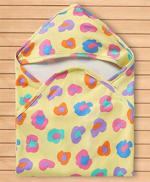Babyhug Cotton Knit Hooded Towel & Wrapper L 78 x B 75 cm - Yellow