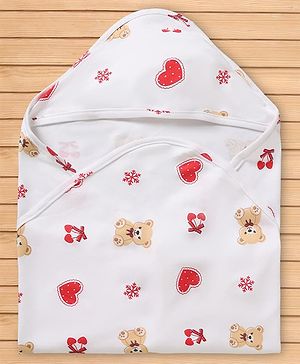 Babyhug Cotton Knit Hooded Towel & Wrapper L 78 x B 75 cm - Off White