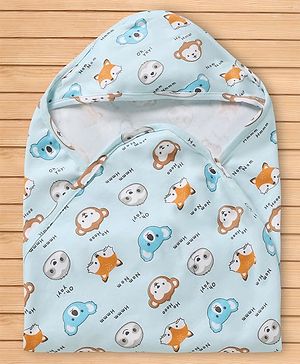 Babyhug Cotton Knit Hooded Towel & Wrapper L 78 x B 75 cm - Blue