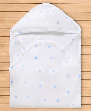 Babyhug Cotton Knit Hooded Towel & Wrapper L 78 x B 75 cm - White