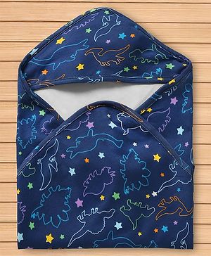 Babyhug Cotton Knit Hooded Towel & Wrapper L 76 x B 74 cm - Blue