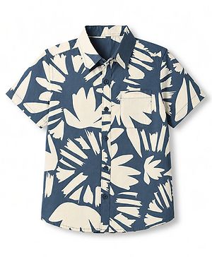Pine Kids Cotton Woven Shirt with Half Sleeves and Floral Print - Light Blue