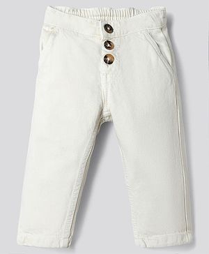 Bonfino 100% Cotton Woven Full Length Loose Fit Trouser in Offwhite