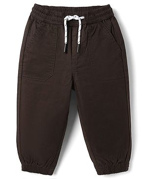 Bonfino Cotton Elastane Woven Full Length Solid Jogger in Brown