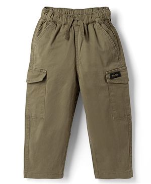 Bonfino Cotton Elastane Woven Full Length Cargo Trousers - Olive Green