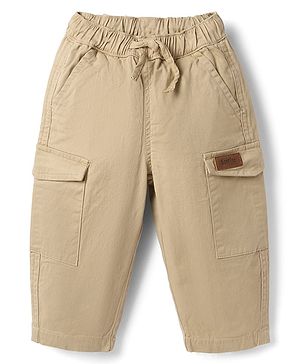 Bonfino Cotton Elastane Woven Full Length Wide Leg Cargo Trouser in Beige