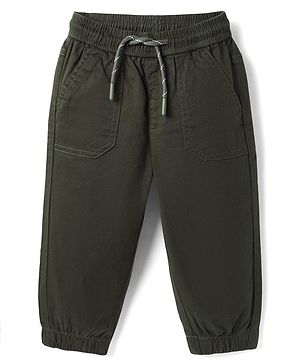Bonfino Cotton Elastane Woven Full Length Jogger in Olive Green