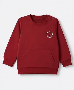 Babyhug 100% Cotton Knit Sweatshirt with Full Sleeves and Always Smiling Text Print - Maroon