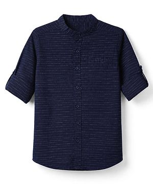 Pine Kids 100% Cotton Woven Striped Shirt with Half Sleeves - Navy Blue