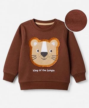 Babyhug 100% Cotton Terry Knit Full Sleeves Sweatshirt with Lion Applique - Brown