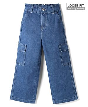 Pine Kids Cotton Elastane Woven Denim Full Length Jeans with Cargo Pockets - Blue