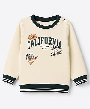 Babyhug 100% Cotton Knit Text Printed Sweatshirt with Full Sleeves - Beige