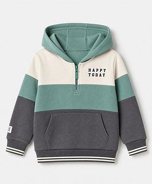 Babyhug 100% Cotton Knit Full Sleeves Sweatshirt with Happy Today Print - Green