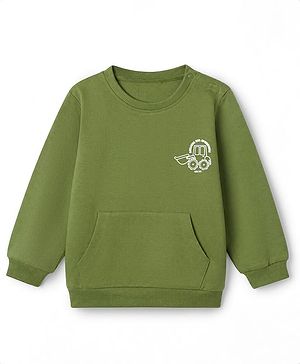 Babyhug 100% Cotton Heavy Gauge Terry Knit Sweatshirt with Full Sleeves & Tractor Print - Green
