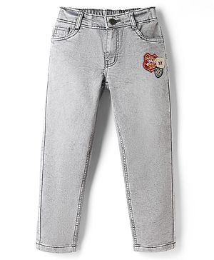 Pine Kids Denim Woven Full Length Jeans With Patch - Grey