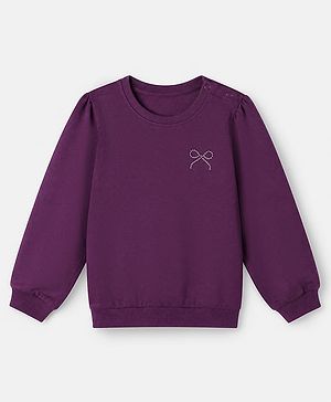 Babyhug 100% Cotton Knit Sweatshirt with Full Sleeves and Bow Print in Purple