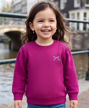 Babyhug 100% Cotton Knit Sweatshirt with Full Sleeves and Bow Print in Pink for 6-9 Months