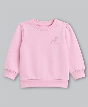 Babyhug 100% Cotton Knit Sweatshirt with Full Sleeves and Cherry Embroidery - Pink