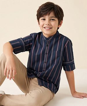 Pine Kids Cotton Woven Striped Shirt with Full Sleeves - Blue