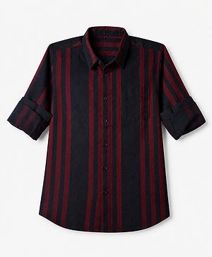 Pine Kids 100% Cotton Woven Striped Shirt with Full Sleeves in Navy Blue
