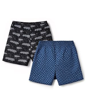 Pine Kids Cambric Woven Boxer With Print Pack of 2 - Blue Black