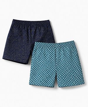 Pine Kids Cambric Woven Boxers With Polka Dot Print Pack of 2 - Navy Blue Black