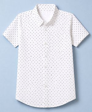 Babyhug 100% Cotton Woven Shirt with Half Sleeves and Polka Dots Print in White