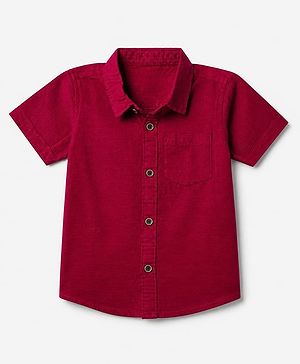 Babyhug 100% Cotton Woven Solid Shirt with Half Sleeves & Regular Fit in Red