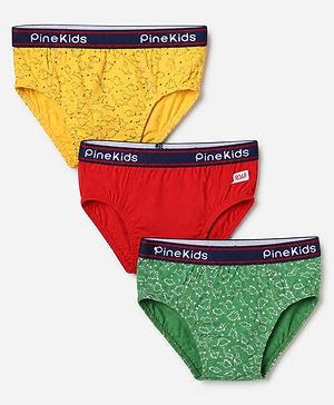 Pine Kids Cotton Elastane Knit Briefs with Dinosaur Print Pack of 3 - Mustard Red & Green