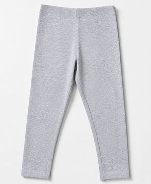 Babyhug Cotton Elastane Knit Full Length Solid Leggings - Grey