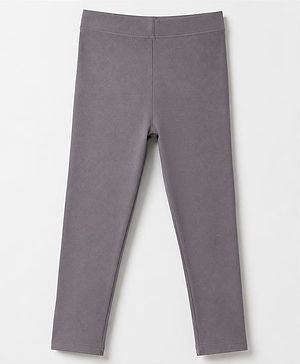 Babyhug Cotton Elastane Knit Full Length Solid Leggings - Grey