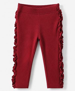 Babyhug Cotton Knit Leggings with Full Length and Slim Fit in Maroon for 12-18 Months
