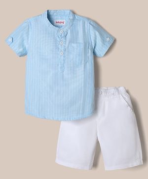 Babyhug Woven Half Sleeves Shirt and Shorts Set With Striped Print - Blue & White
