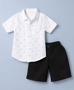Babyhug Cotton Woven Half Sleeves Printed Shirt and Shorts Set - White