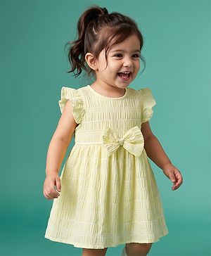 Babyhug Woven Frock with Half Sleeves and Bow Applique - Yellow