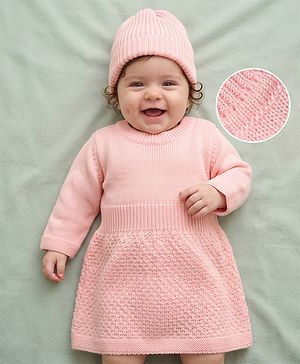 Babyhug Sweater-knit woollen dress- Violet 3-6M