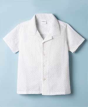 Babyhug 100% Cotton Woven Solid Structured Shirt with Resort Collar & Half Sleeves in White
