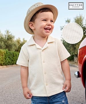 Babyhug 100% Cotton Knit Solid Shirt with Half Sleeves - White