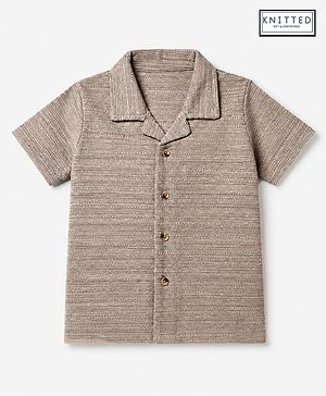Babyhug 100% Cotton Knit Solid Structured Resort Collar Shirt with Half Sleeves - Tan