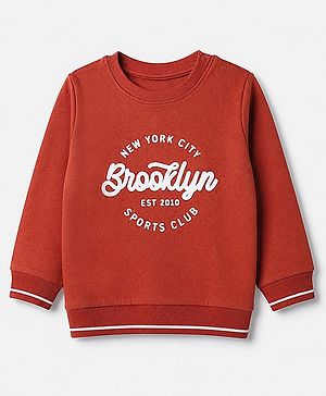 Babyhug 100% Cotton Terry Knit Full Sleeves Heavy Gauge Sweatshirts With Brooklyn Print - Maroon