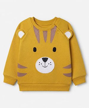 Babyhug 100% Cotton Heavy Gauge Terry Knit Full Raglan Sleeves Sweatshirt with Tiger Patch & Applique - Mustard