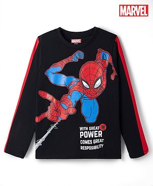 Pine Kids Marvel Single Jersey Knit T-Shirt with Full Sleeves and Spider Man Print - Black
