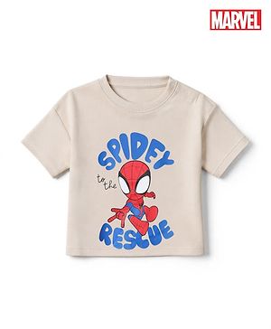 Bonfino Marvel 100% Cotton Interlock Knit T-Shirt with Half Sleeves and Spiderman Graphic Print - Offwhite